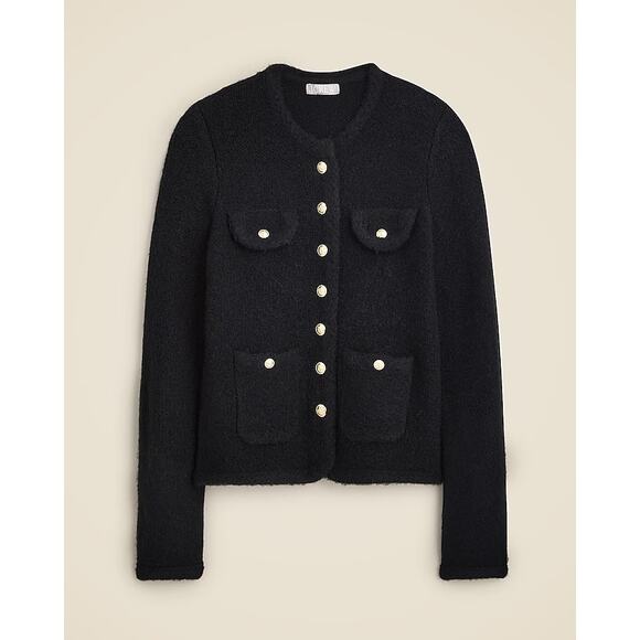 J. Crew Textured Button Up Long Sleeve Lady Jacket Cardigan Sweater Black Medium - Picture 1 of 8